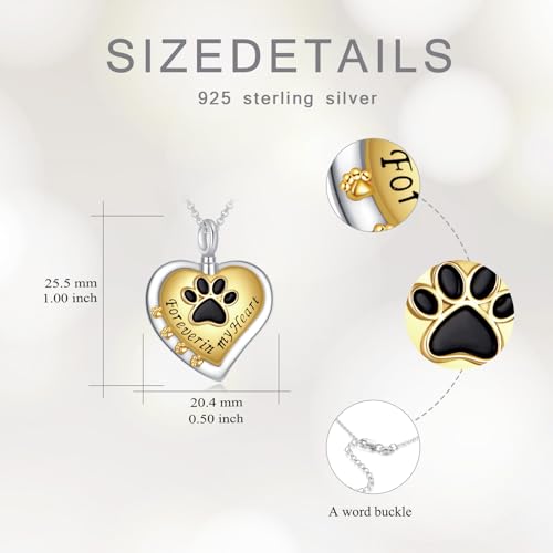 925 Sterling Silver Urn Necklace for Ashes, Teardrop/Tree of Life/Sunflower/Dragonfly/Sea Turtle/Celtic Knot/Elephant/Hummingbird Memorial Cremation Pendant Necklaces for Animal Human Ashes - color: M: Paw Print