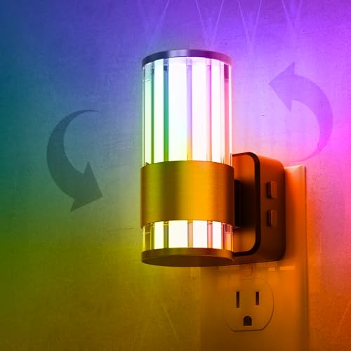 L LOHAS LED Night Light, Night Lights Plug into Wall, 10-Color RGB - color: Gold Ring-Stripe RGB, size: 1 Pack