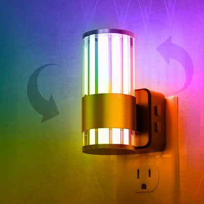 L LOHAS LED Night Light, Night Lights Plug into Wall, 10-Color RGB - color: Gold Ring-Stripe RGB, size: 1 Pack
