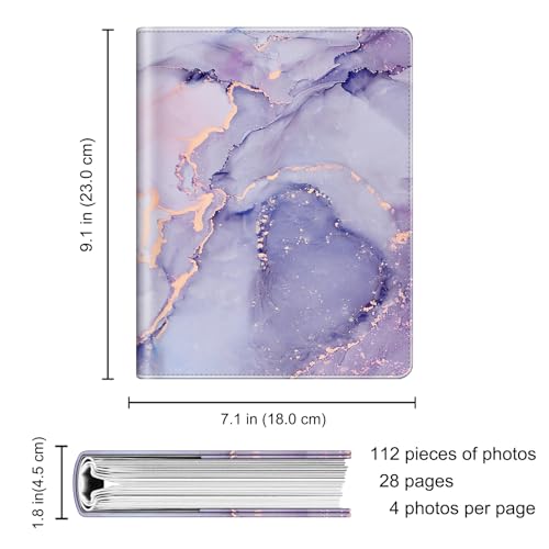 Fintie Photo Album 4x6 Photos - 112 Pockets Wallet Albums Memory Book | Vegan Leather Cover, 4X6 Picture Keepsakes, Family/Wedding/Travel Memory Book, Baby/Kids/Boys/Girls Gift, Lilac Marble - color: lilac marble