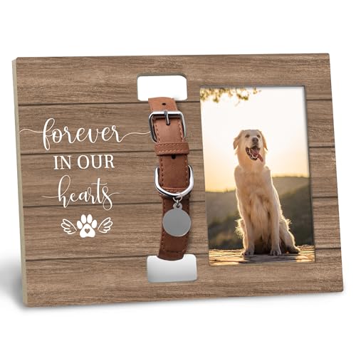 Dog Cat Pet Memorial Picture Frame with Collar Holder for Cats Dogs that Passed, Pet Cat Dog Memorial Loss Gifts for Loss of Dog Cat, Forever in Our Hearts Picture Photo Frames for 4x6 Photos - color: forever paw