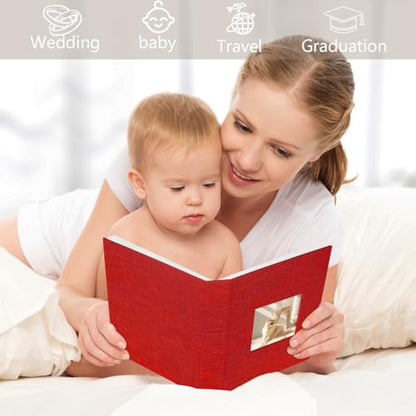 Artmag Mini Photo Album 4x6 50 Pockets 2 Pack, Linen Cover with Front Window Album Each Holds 52 Vertical Photos for Family Wedding Baby Children (Red) - color: Red, size: 50 Pockets/2PKS