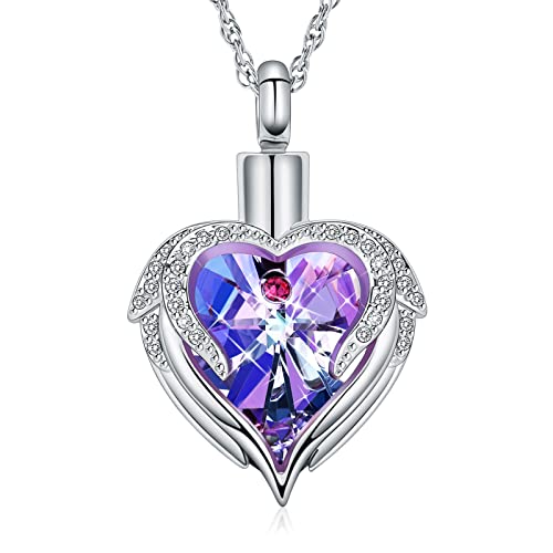 shajwo Angel Wing Heart Urn Necklace for Ashes - color: Silver-Purple