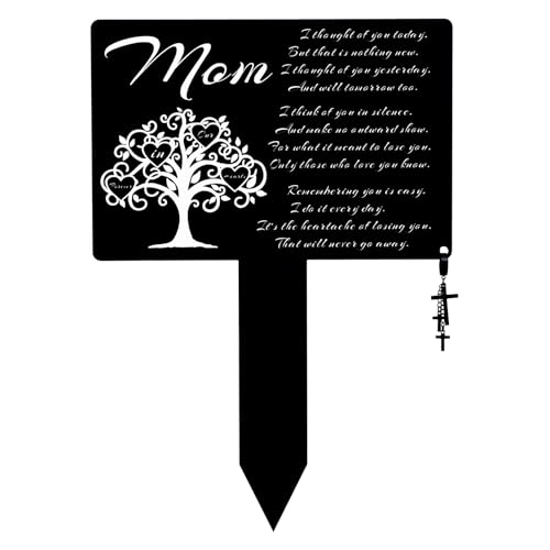Mom Grave Marker for Cemetery, Waterproof Metal Memorial Plaque with Cross - color: Mom