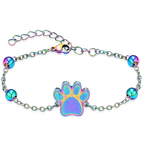 Oinsi Cremation Bracelet for Ashes Pet Paw Print Cremation Jewelry for Dog Cat Stainless Steel Keepsake Memorial Urn Bangle - color: B-Colorful