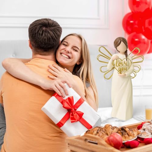 “Love You” Angel Figurine Holding Love Sign, 5.3" Hand-Painted Resin Statue | Perfect Sentimental Gift to Girlfriend, Boyfriend, Family Members, Wife, Husband, Sculpted Hand-Painted Figurine - style: Love you