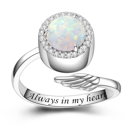 Jinlou Angel Wing Urn Rings for Ashes for Women - 925 Sterling Silver | Ashes Keepsake Ring Memorial Cremation Jewelry for Ashes of Loved Ones