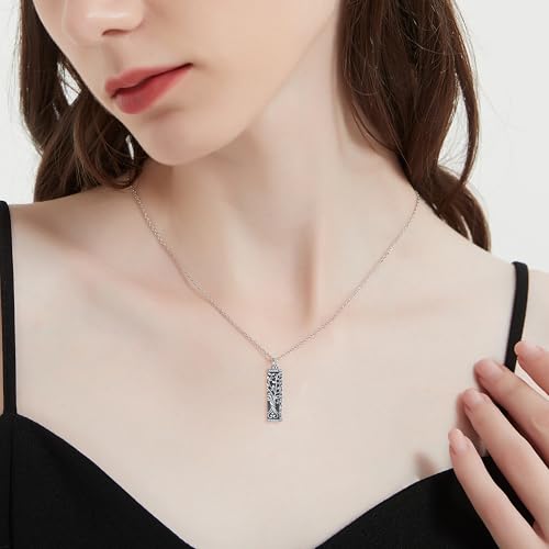 Sterling Silver Tree of Life Flower Celtic Cremation Ashes Urn Pendant Necklace for Women - color: Bar *Treelife Sty1(Zircon)
