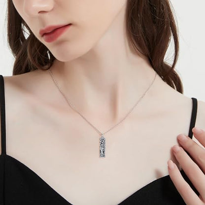 Sterling Silver Tree of Life Flower Celtic Cremation Ashes Urn Pendant Necklace for Women - color: Bar *Treelife Sty1(Zircon)