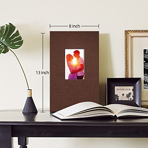 potricher Linen Photo Album for 4x6 Inch Photos, 300 Pockets, Brown | Linen Cover, Small Capacity 4x6 Picture Albums with Horizontal Pockets, 4x6 Photo Book for Family, Wedding, Baby, Anniversary - color: Brown