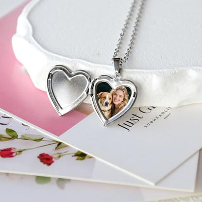 Heart Locket Necklace That Holds Pictures Pressed Flower Photo Locket Pendant Necklace for Girl Women Gift for Her - style: forget me not pink-silver