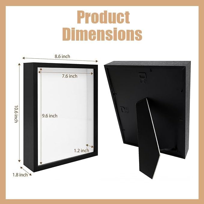 4 Pack Shadow Box Frame Display Cases, 8"x 10" Wood Deep Black Handicrafts Shadowbox Picture Frame for Flowers Jersey for Diy Black
