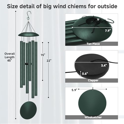 45" Large Wind Chimes for Outside, 6 Thick and Bold Aluminum Tubes (Forest) - color: Forest