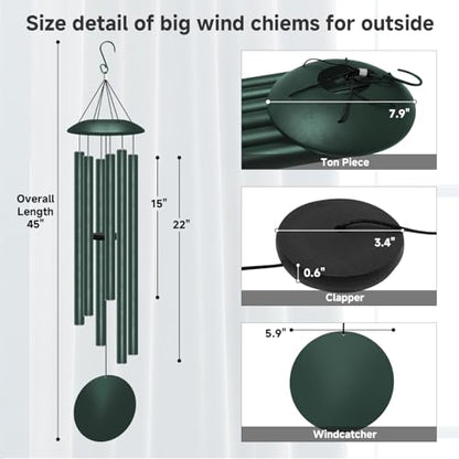 45" Large Wind Chimes for Outside, 6 Thick and Bold Aluminum Tubes (Forest) - color: Forest