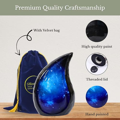 NORSE'S TRADECRAFT Teardrop Metal Urn for Ashes Adult Male & Female | Galaxy Design, Memorial Gifts with Velvet Bag, Large Cremation Urns, Handcrafted Memorial Box for Funeral, 200 cu in
