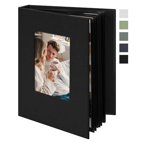 Small 4x6 Photo Album 24 Pockets Linen Cover Black - color: Black, size: 24 Pockets