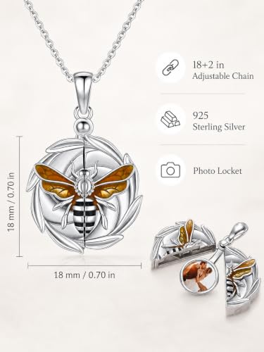 CUOKA MIRACLE Sterling Silver Animals Locket Necklace for Women Keepsake | That Holds Picture Personalized Customize Photo Locket Gift for Mom Grandma - style: 11-bee