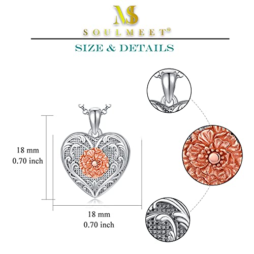 SOULMEET Sunflower/Rose/Daisy Heart Locket Necklace That Holds Pictures Keep Someone Near to You Sterling Silver/Gold Personalized Photo Locket Gift - style: C-Two Tone Rose locket+photo