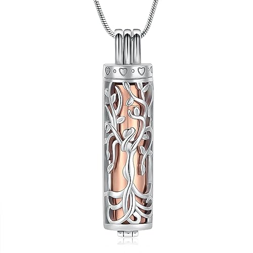Yinplsmemory Tree of Life Cremation Jewelry Urn Necklace for Women - color: Rose gold
