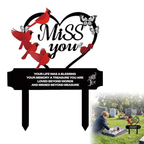 Cardinal Grave Decorations for Cemetery in Memory of Loved Ones Metal Memorial Stakes Grave Markers Grave Decorations for Loss of Mother Father Outdoors Yard Garden