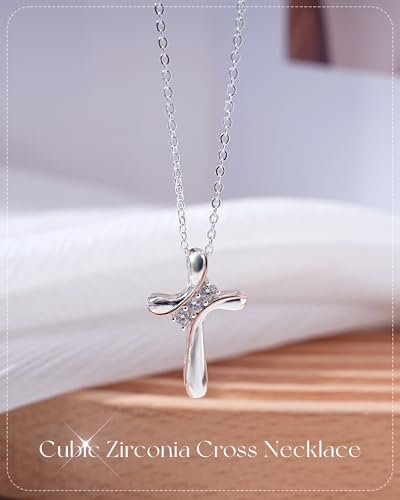 ACECHA Silver Cross Necklace for Women, Cubic Zirconia Pendant - color: CZ Cross 00