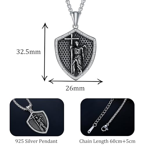 925 Sterling Silver Patron Saint Necklace Amulet Miraculous Medal Pendant Jewelry for Men Women with Friendship Talisman Travel Inspirational Gifts - color: black-D