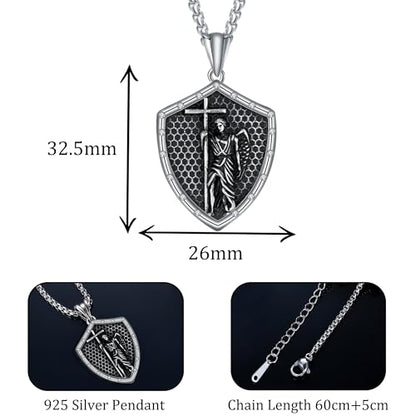 925 Sterling Silver Patron Saint Necklace Amulet Miraculous Medal Pendant Jewelry for Men Women with Friendship Talisman Travel Inspirational Gifts - color: black-D