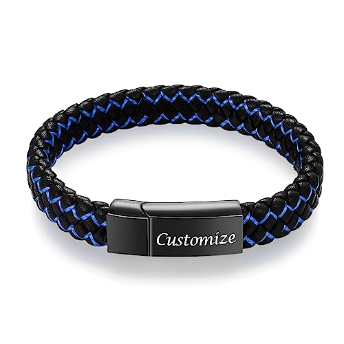 abooxiu Cremation Bracelet for Ashes Leather Urn Bracelet Cremation Jewelry Ash Bracelets Memorial Bangle Ashes Keepsake for Women Men - style: Engraved - Blue