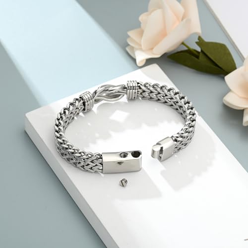 shajwo Cremation Jewelry Infinity Knot Urn Bracelet for Human Ashes for Women Men Memorial Keepsake Link Bracelet - color: Silver 22cm