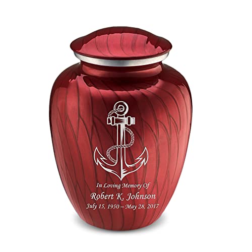 Adult Personalized Anchor Cremation Urns for Human Ashes I Large Pearl Candy Red Funeral Urn for Men and Women I 200 lbs - color: Pearl Candy Red