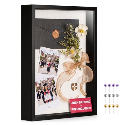 12x16 Large Shadow Box Frame with Thickened Acrylic Panel & Pins - color: Black+high Definition Panel + Shatter-proof Packaging, size: 12x16