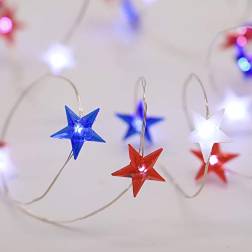 MIYA LIFE Red White and Blue Lights for 4th of July Decorations 10 FT 40 LED Star Lights with Remote Ideal Indoor and Outdoor Patriotic Decorations - style: Star Lights