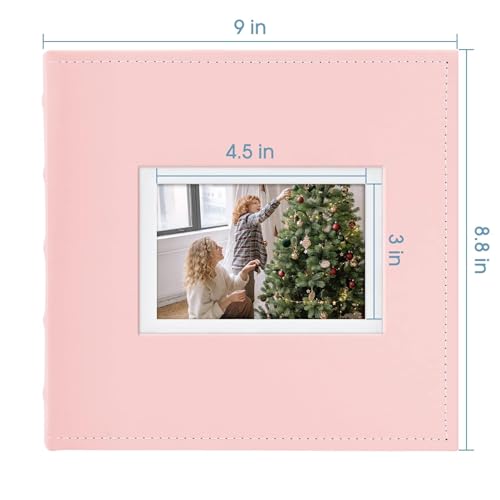 Photo Album Hold 200 4x6 Photos with Front Window for DIY (Pink) - color: Pink