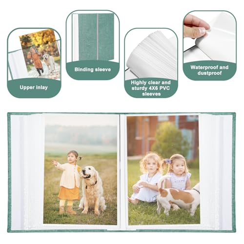 Photo Album 4x6 100 Pockets, Linen Cover Top Loader Vertical, Slip-in Picture Green Pockets Albums for Wedding, Family, Anniversary, Baby, Vacation - color: Green, size: 100 Pockets