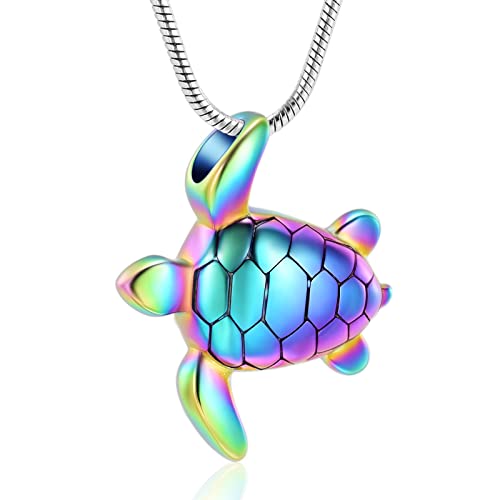 shajwo Sea Turtle Cremation Urn Necklaces for Ashes | Stainless Steel Animal Urn Keepsake Jewelry Pendants for Men Women - color: 1-Rainbow