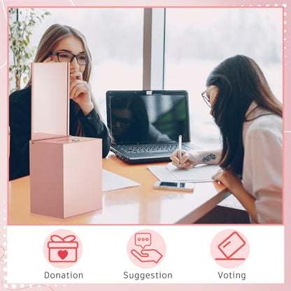 Metal Donation Box for Fundraising,Basic,Pink - color: Pink, style: Basic