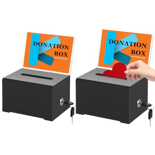 KYODOLED Clear Donation Box With Lock, Acrylic Raffle Box & Tip Jar, 3 Pack - color: Black-PS-2P, size: 6.2 x 4.6 x 4 inch