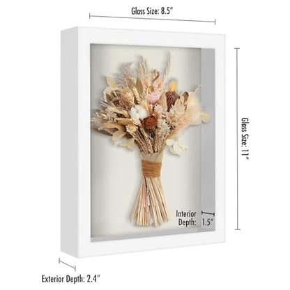 Americanflat 8.5x11 Shadow Box Frame with Shatter-Resistant Glass - Silhouette Collection - Large Shadow Box Display Case for Tabletop and Wall Display - White with Soft Felt Back | Shatter-resistant glass, 1.5 inch interior depth, hangs vertical or horiz