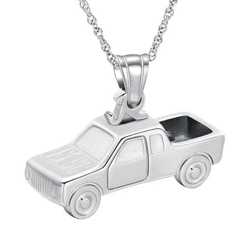 shajwo Pick Up Truck Urn Necklaces for Ashes for Men - color: Silver