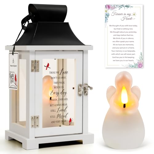 Memorial Lantern with Angel Candle Sympathy Bereavement Gift Idea for Loss of Loved One Memorial Gift for Loss of Mother Father - color: Black