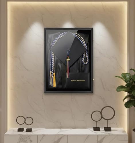 IHEIPYE Large Black Graduation Shadow Box Frame, Keepsake Display Case | Wall Mounted Lockable, UV-Protective Door, Holds Cap, Gown, Diploma, Tassel, Medals & All Graduation Memorabilia - size: Large-Black-1Pack