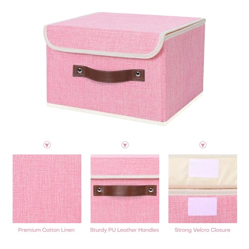 ANMINY Fabric Storage Box Bins with Lids, Pink, 10"x8"x7", 2 Pack - color: Pink, size: Small (Pack of 2)