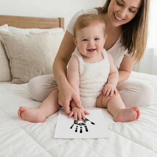 Baby Inkless Milestone Cards Hand Casting Kit Ink Print Hand and Footprint Kit Dog or Cat Pet Paw Print Kit Baby Newborn Footprint Kit Photo Album Keepsake Book Feet Stamp (Single FineGift Set) - style: Single Fine Gift Set