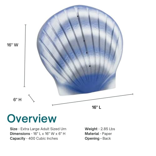 Biodegradable Shell Urn by Passages International, Aqua Blue, 16 Inches, Sea Burial Extra Large Urn for Human Ashes - color: Aqua Blue