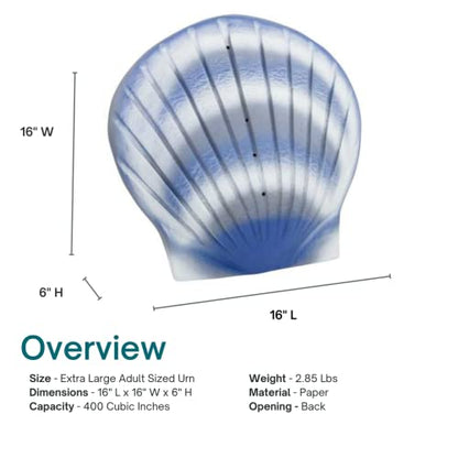 Biodegradable Shell Urn by Passages International, Aqua Blue, 16 Inches, Sea Burial Extra Large Urn for Human Ashes - color: Aqua Blue