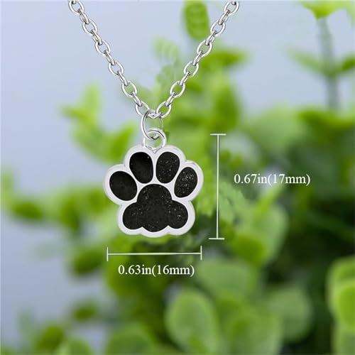 Dreuyet Paw Necklace and Earrings Set for Women Glitter Cute Dog Cat Pet Paw Print Pendant Necklace Earrings Lovely Animal Charm Jewelry Set Gifts - color: Silver Black