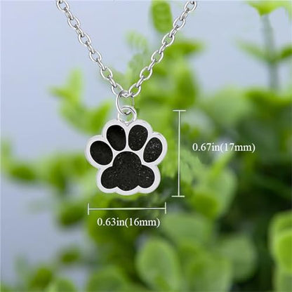 Dreuyet Paw Necklace and Earrings Set for Women Glitter Cute Dog Cat Pet Paw Print Pendant Necklace Earrings Lovely Animal Charm Jewelry Set Gifts - color: Silver Black