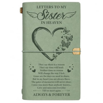 Vetbuosa Memorial Gifts for Loss of Sister, Letters to Sister in Heaven Leather Journal, Sympathy Remembrance Bereavement Condolence Gifts for Loss of Sister, A6 Green Journal with 140 Pages - color: Green-Sister