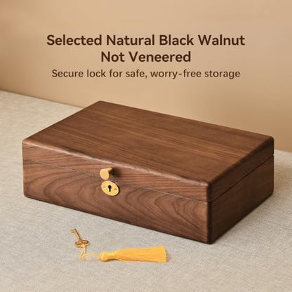 Black Walnut Wooden Lockable Jewelry Box, 2 Layer Large Organizer for Women - color: 2 Layer Large Lockable
