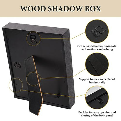Shadow Box Frame 8x10 - 3 Pack Wood Deep Shadowbox with Glass | Shadow Boxes Display Cases Suitable for Photos, Dried Flowers, Handicrafts Picture Frames for Wall (Black) - size: 8x10-3pcs-black